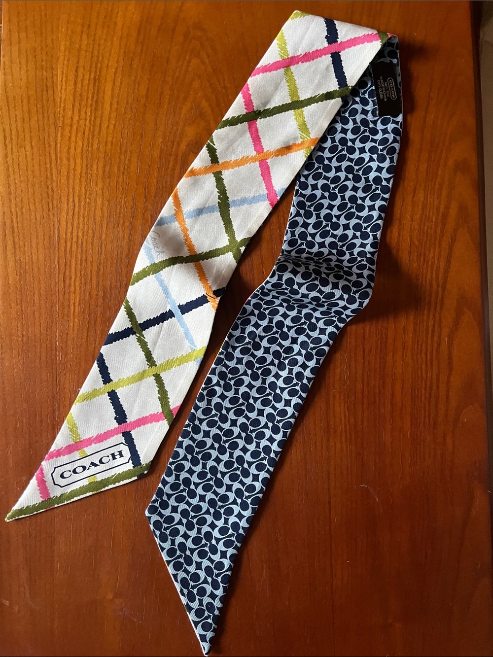 Coach Twilly Tattersall Signatre C Reversible Silk Tie  Scarf
